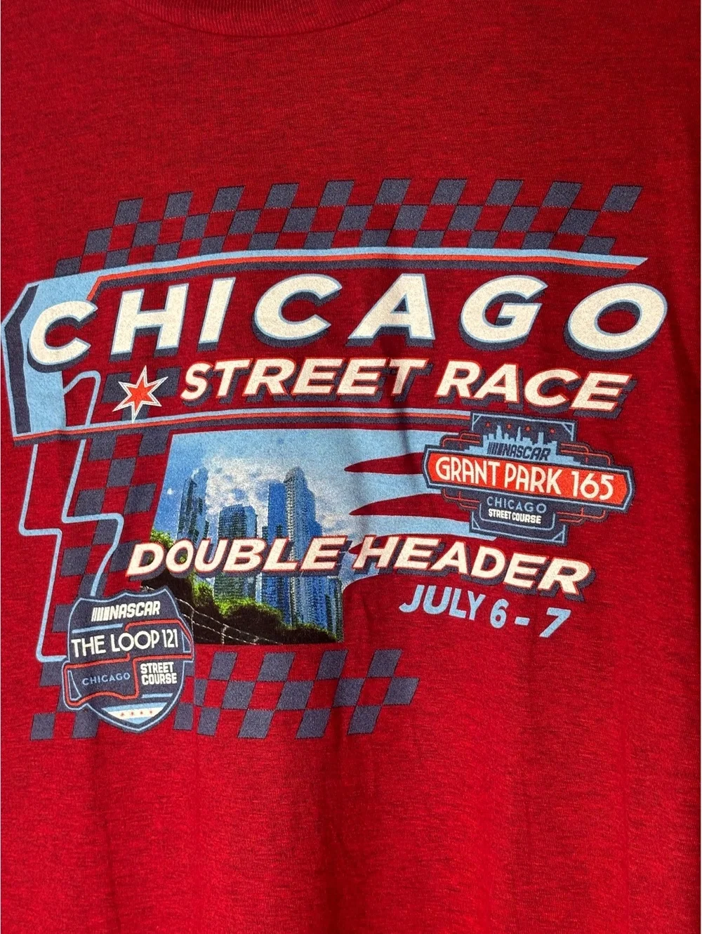 NASCAR Chicago Street Race 2024 Double Header XL Red Graphic T Shirt NWT